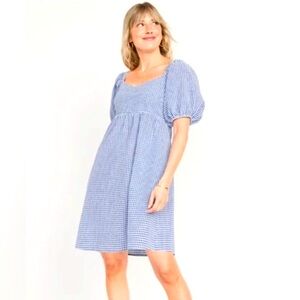 Old Navy Gingham Puff Sleeve Babydoll Fit & Flare Dress
